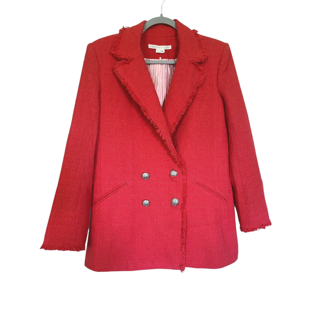 Veronica Beard Nayeli Dickey Jacket Watermelon Pinkish Red Tweed Blazer Size 8 - Picture 2 of 9